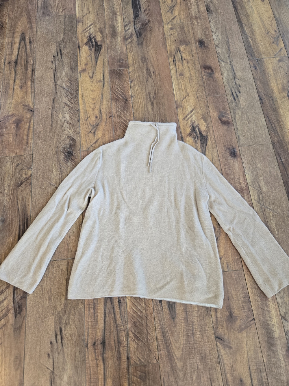 Vince Beige Drawstring Turtleneck Sweater Wool/cashmere/linen Blend